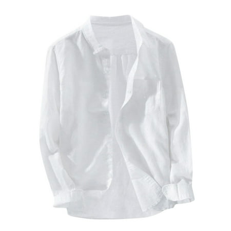 Plus Size Men Shirts Baggy Cotton Linen Long Sleeve Button Down Shirts 